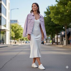 CAbi Pink Denim Jacket L Blush Cotton Trucker Jean Jacket Button Front Casual Sp